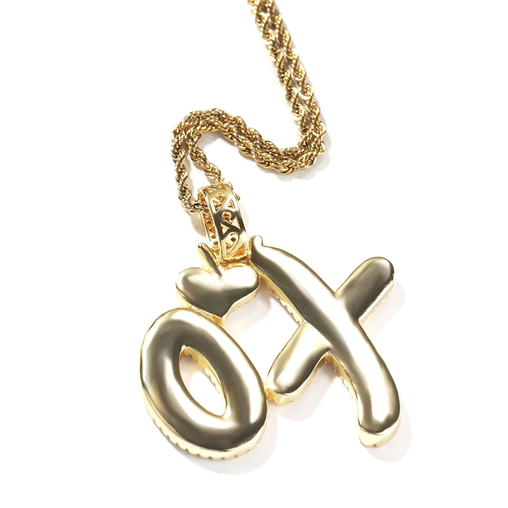 1169 |O| Gold-Plated Brass Iced Out CZ Crown XO Letter Pendant