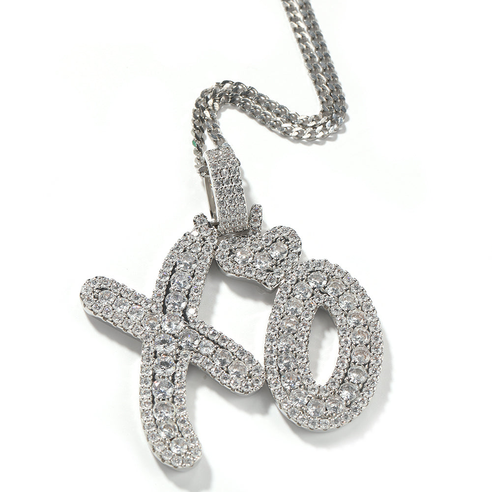 1170 |O| Brass Iced Out CZ Crown XO Letter Pendant | Silver-Tone