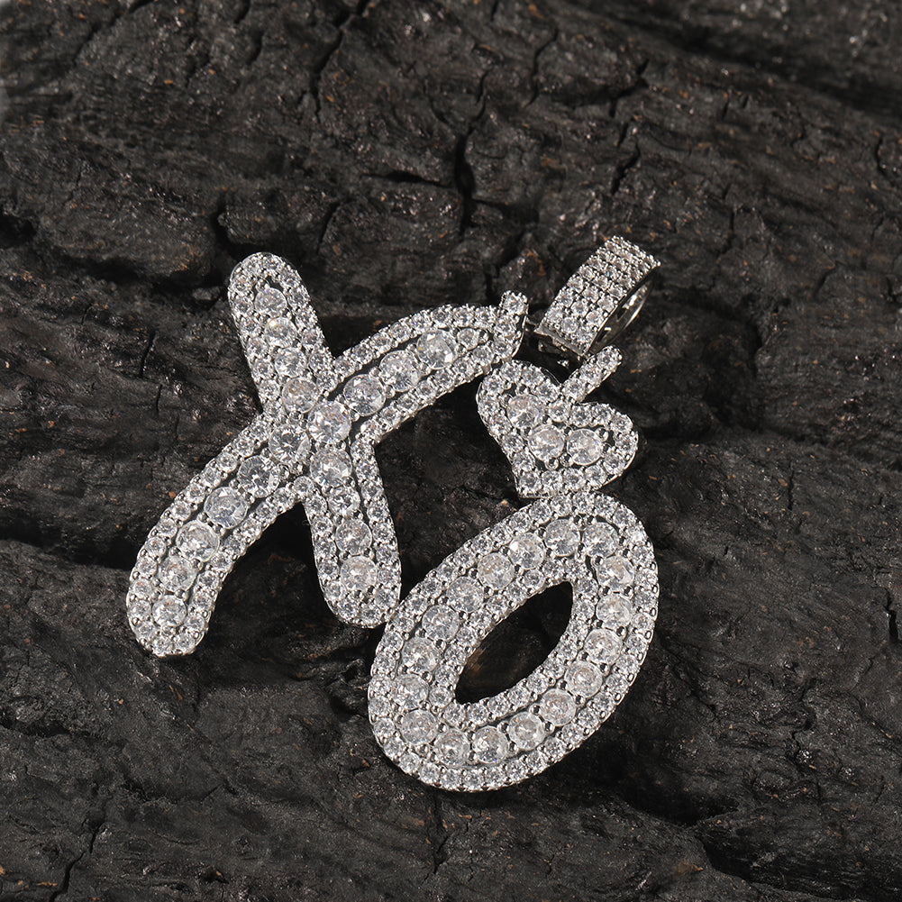 1170 |O| Brass Iced Out CZ Crown XO Letter Pendant | Silver-Tone