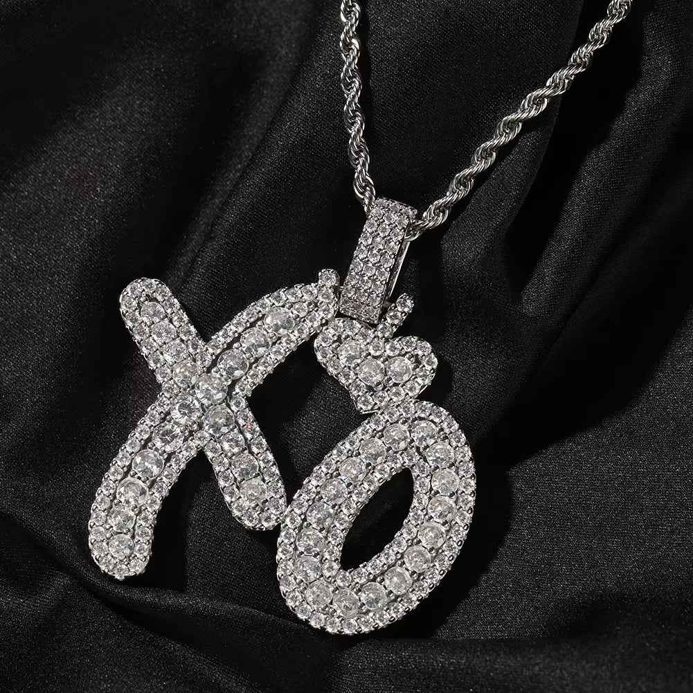 1170 |O| Brass Iced Out CZ Crown XO Letter Pendant | Silver-Tone