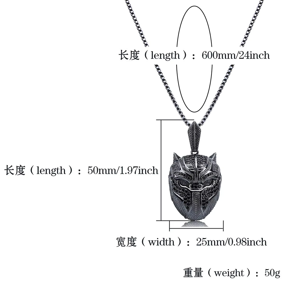 1171 |O| Black Plated Brass Iced Out Black Panther Mask Hero Pendant