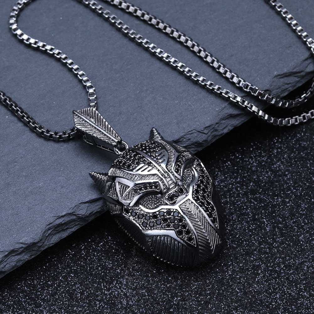 1171 |O| Black Plated Brass Iced Out Black Panther Mask Hero Pendant