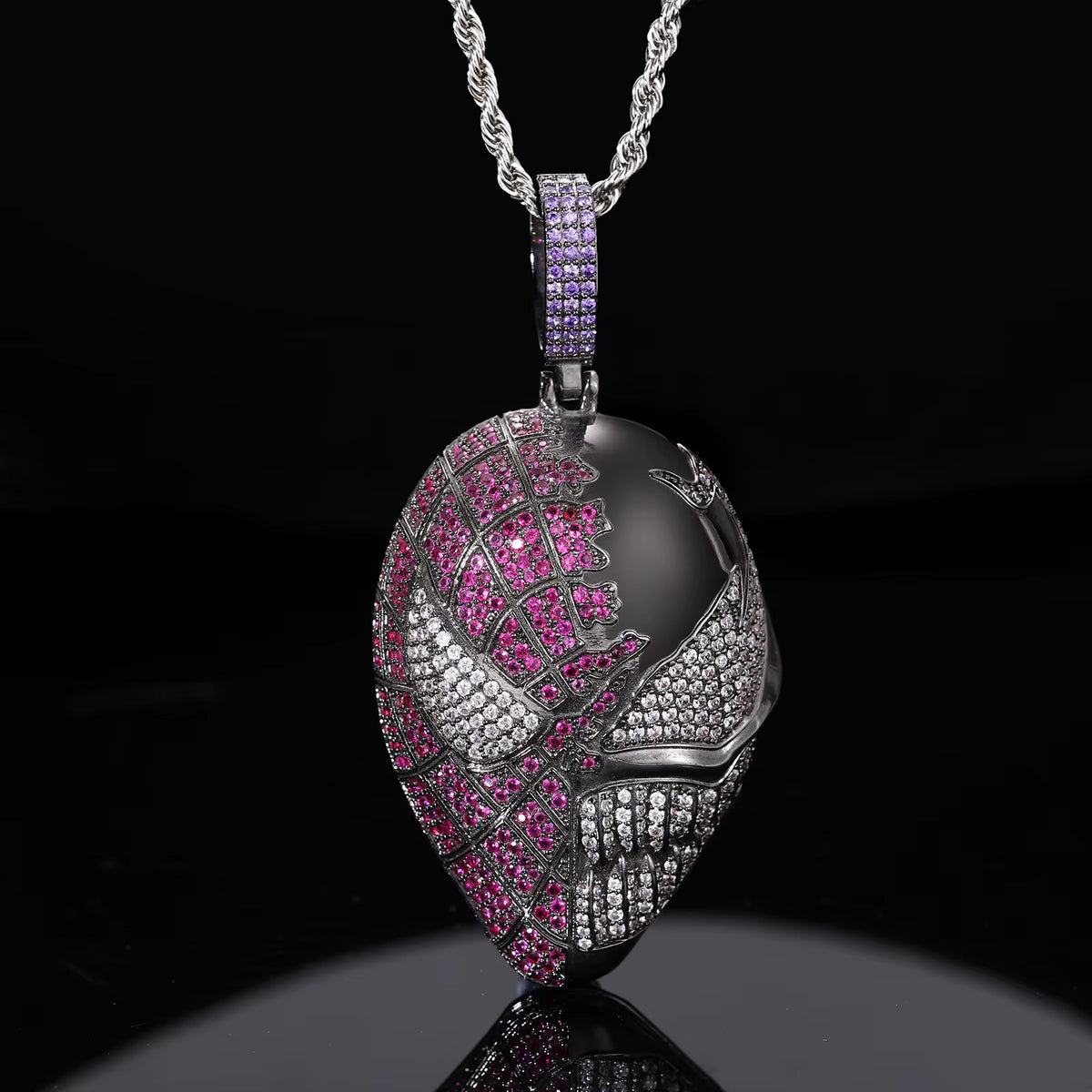 1173 |O| Black-Plated Brass Iced Out CZ Split Spider & Venom Mask Pendant