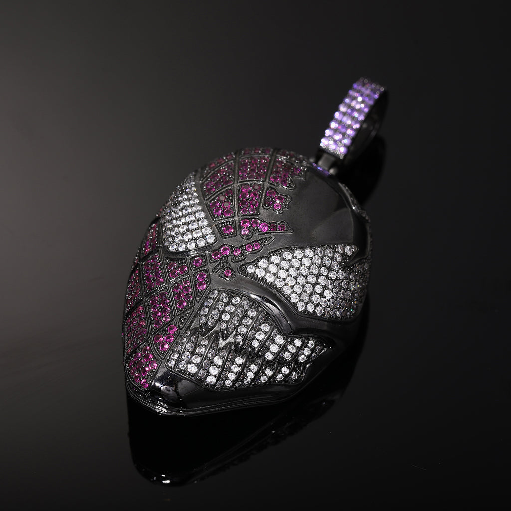 1173 |O| Black-Plated Brass Iced Out CZ Split Spider & Venom Mask Pendant