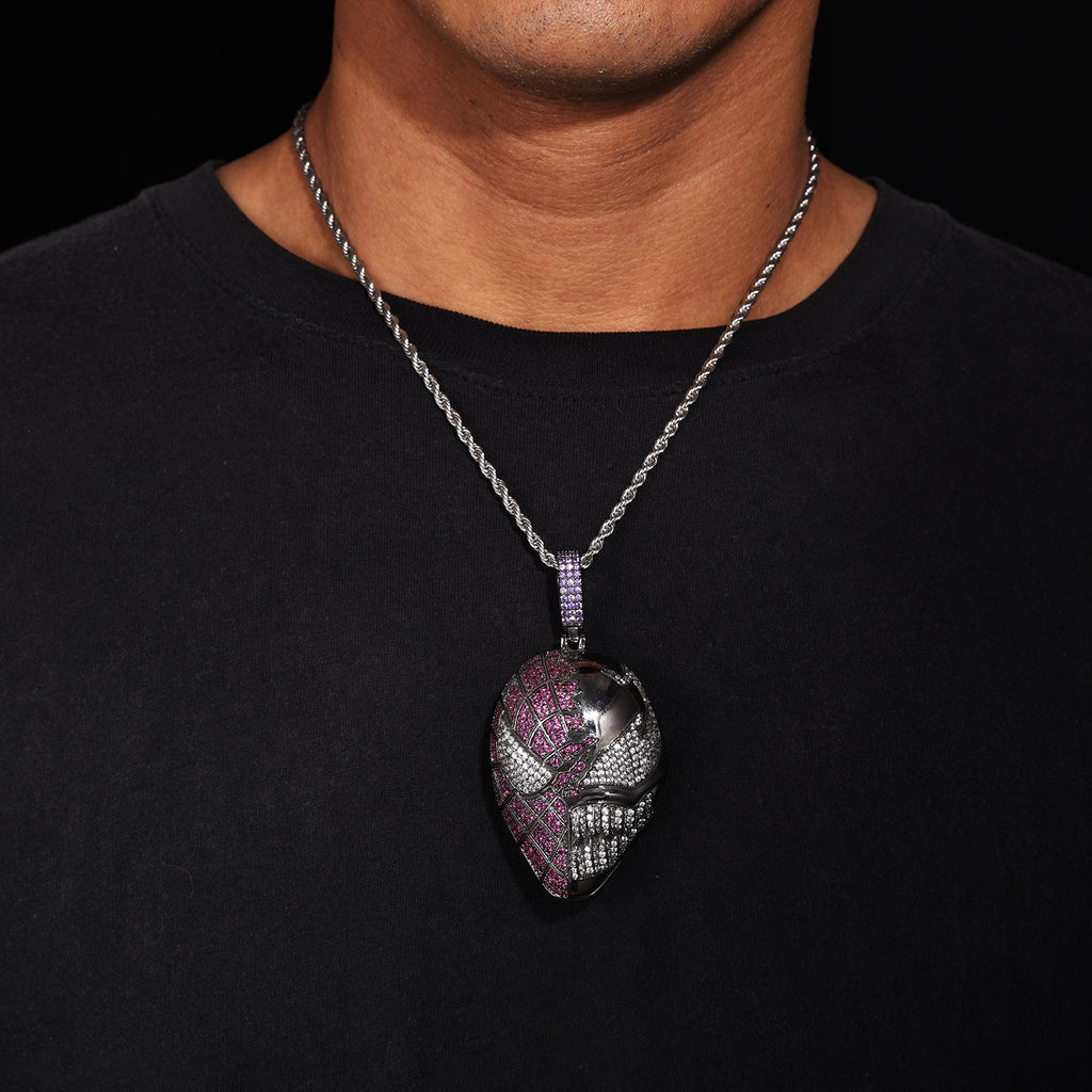 1173 |O| Black-Plated Brass Iced Out CZ Split Spider & Venom Mask Pendant