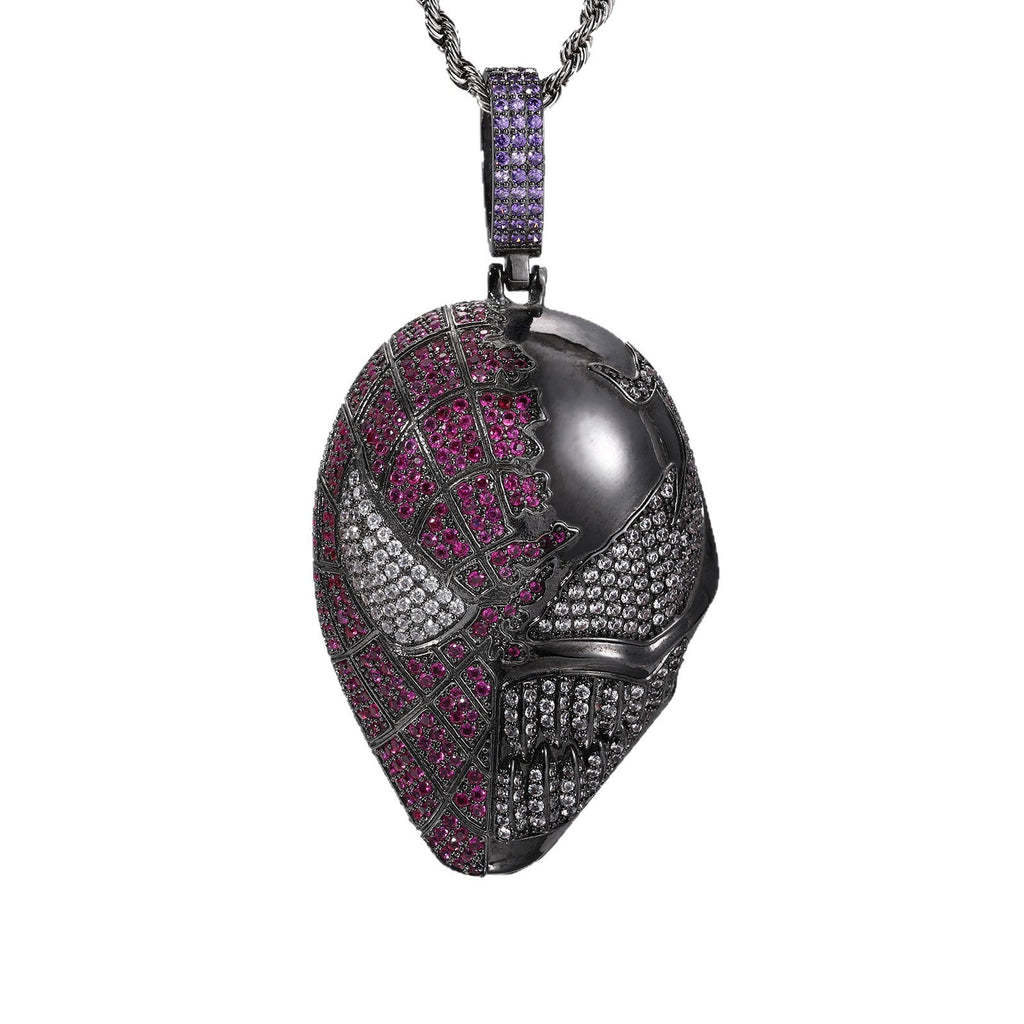 1173 |O| Black-Plated Brass Iced Out CZ Split Spider & Venom Mask Pendant