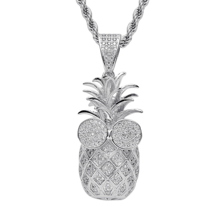 1175 |O| Silver-Plated Brass Iced Out CZ Sunglasses Pineapple Pendant