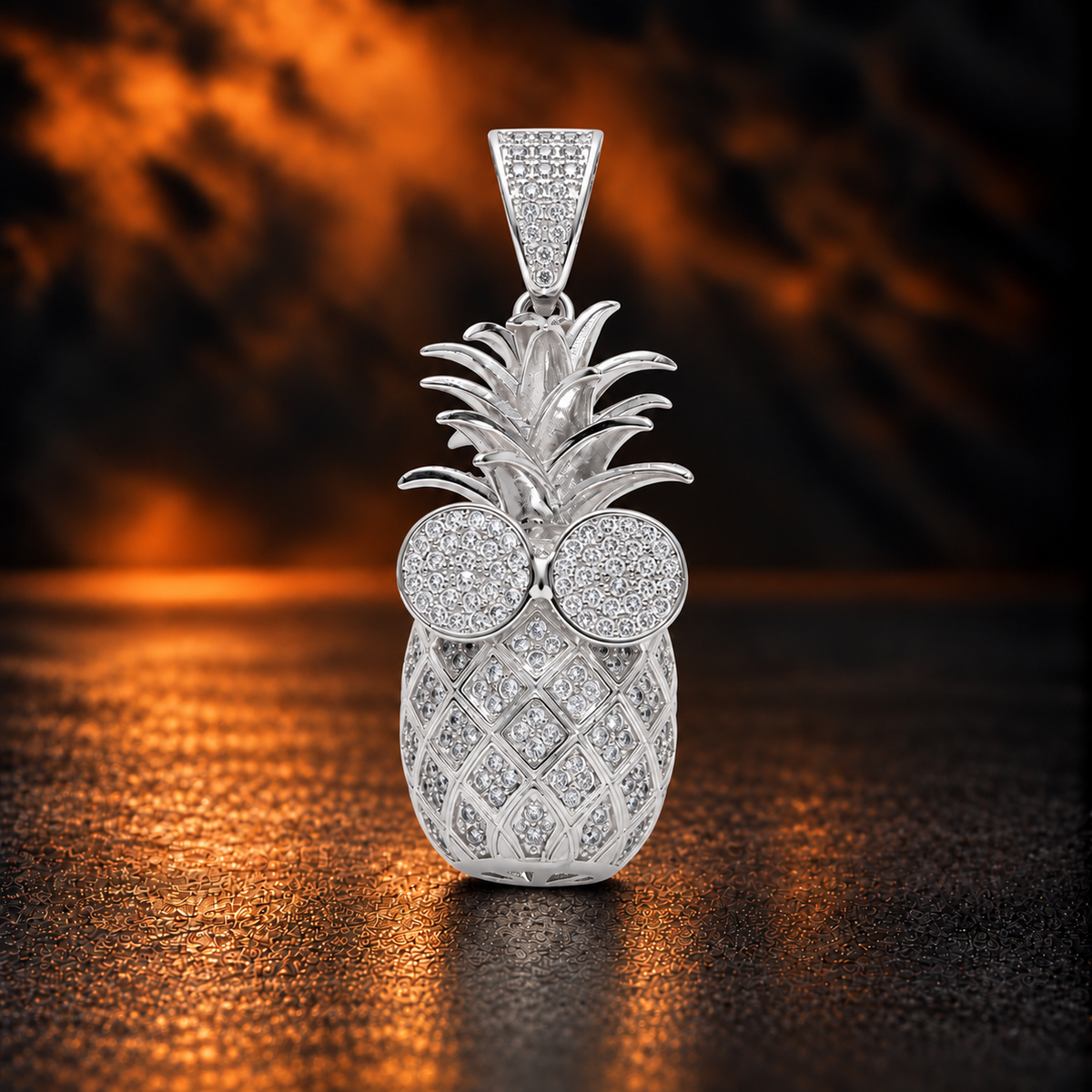 1175 |O| Silver-Plated Brass Iced Out CZ Sunglasses Pineapple Pendant