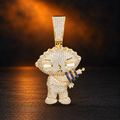 1176 |O| Gold-Plated Brass Iced Out CZ Cartoon Character Blaster Pendant