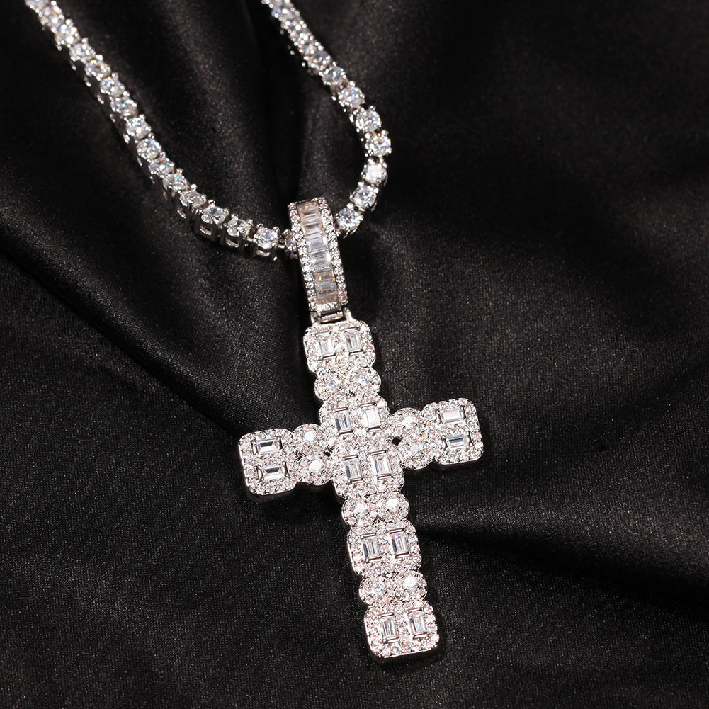 1162 |O| Brass Iced Out CZ Zodiac Cross Pendant | Silver-Plated