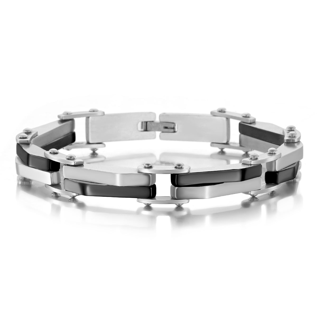 2003 |M| Multi-Row Two-tone Stainless Steel Geometric Bracelet