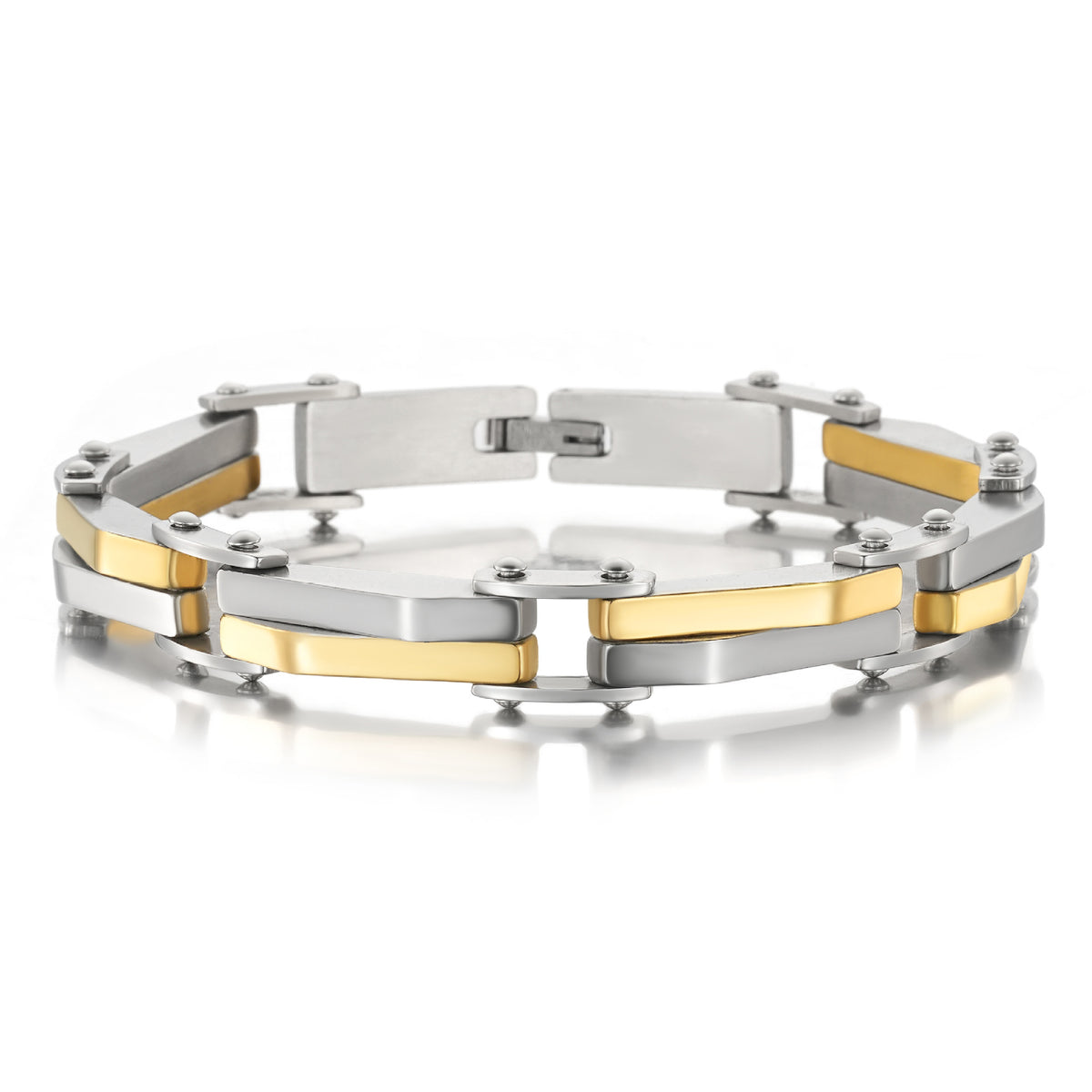 2003 |M| Multi-Row Two-tone Stainless Steel Geometric Bracelet