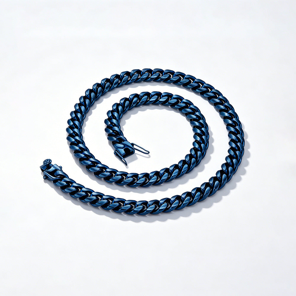 2028 |L| Blue Plated Stainless Steel Matte Cuban Link Bracelet | 8 in