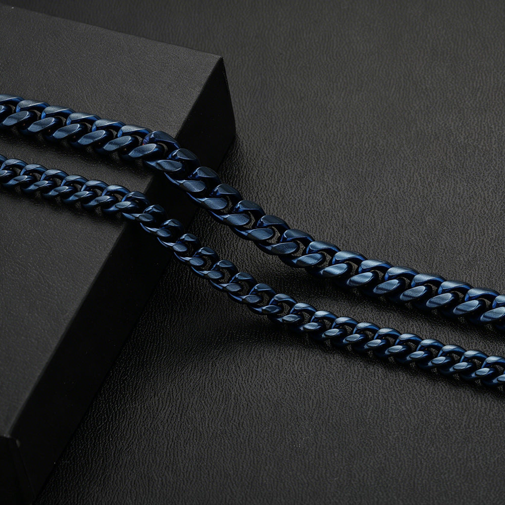 7006 |L| Blue Plated Stainless Steel Matte Cuban Link Chain
