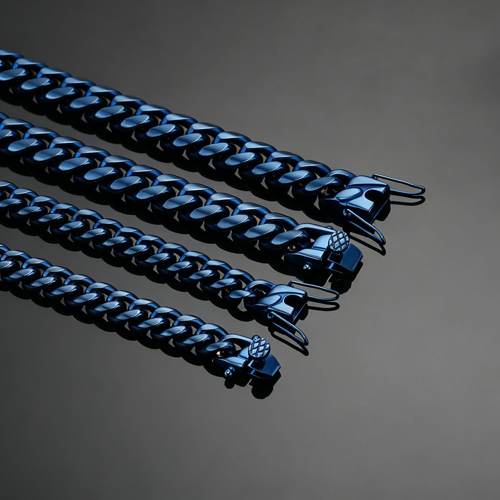 7006 |L| Blue Plated Stainless Steel Matte Cuban Link Chain