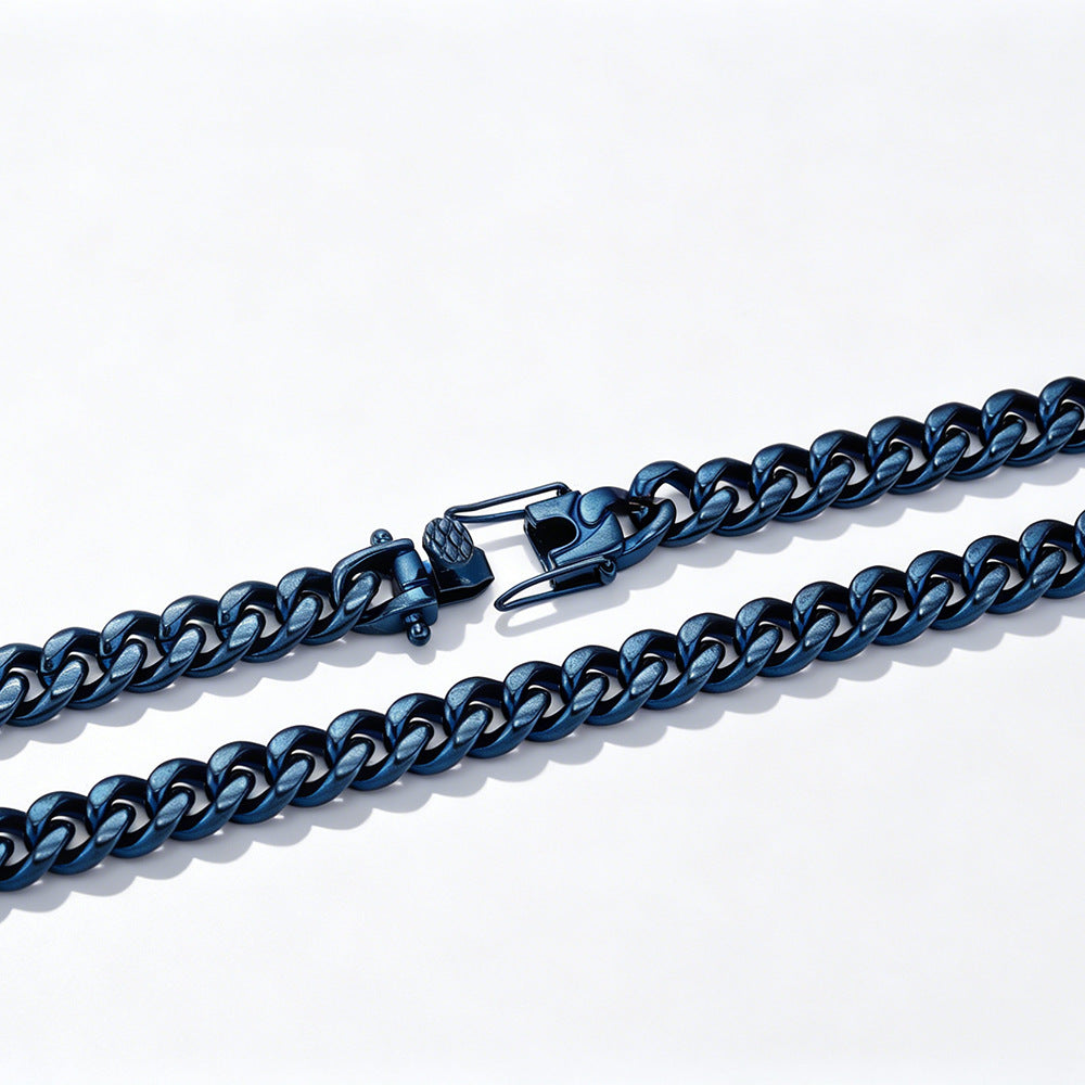 7006 |L| Blue Plated Stainless Steel Matte Cuban Link Chain