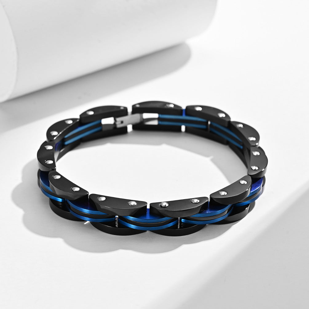 2009 |M| 316 Stainless Steel Black & Blue Link Bracelet | 8.5 in