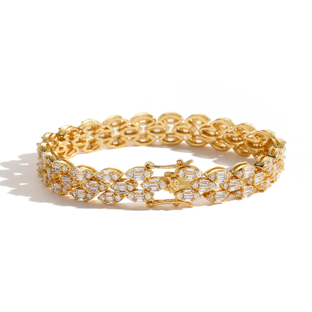2011 |H| 18K Gold-Plated Brass Bracelet with CZ Stones