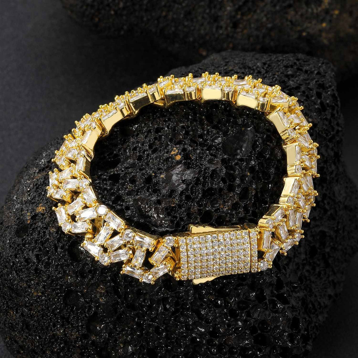 2013 |H| Gold-Plated Brass Bracelet with 5A+CZ Stones | 8 in