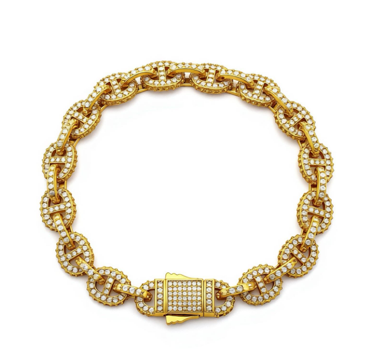 2014 |H| 18K Gold-Plated Brass Pig Nose Bracelet with 5A+CZ Stones | 8 in