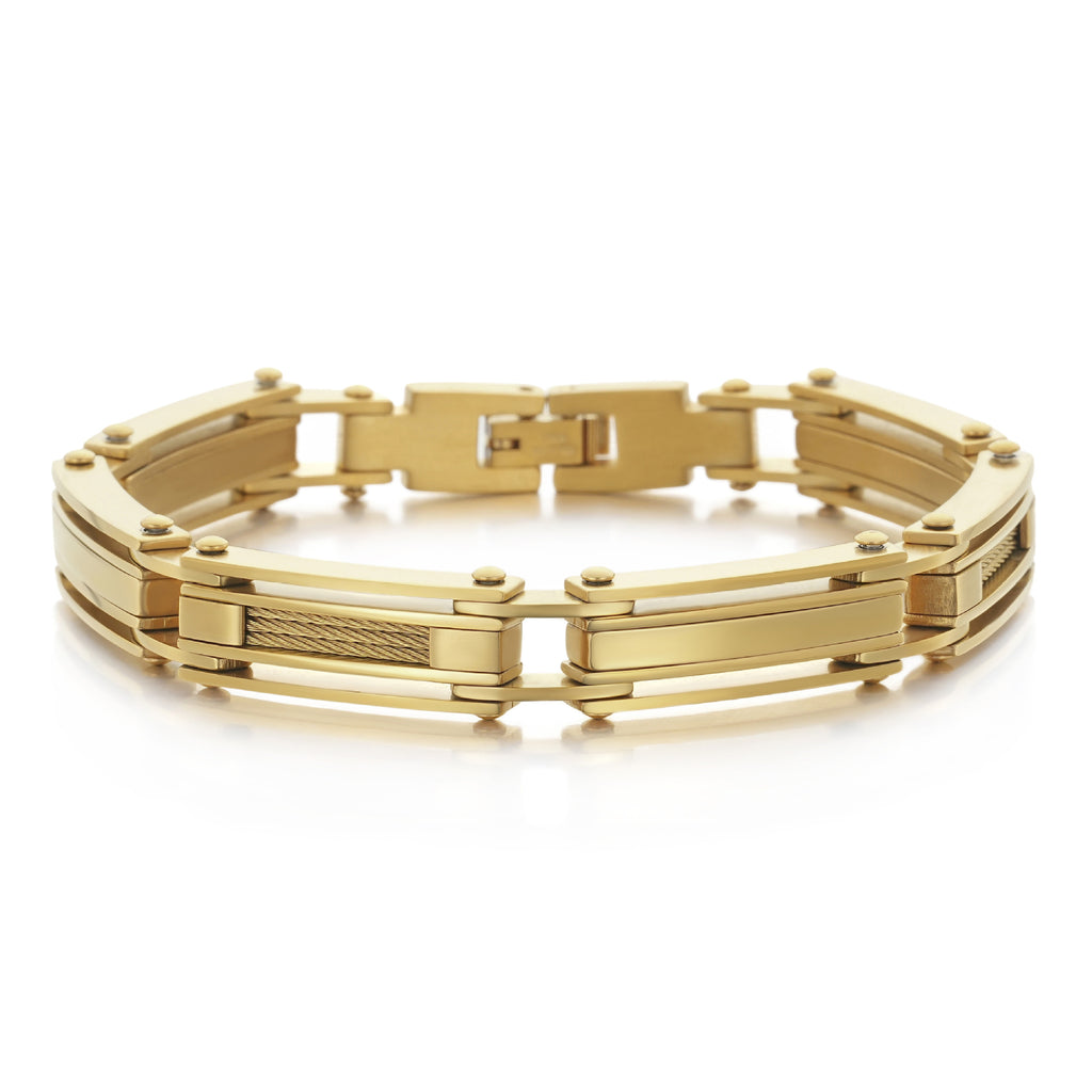 2022 |M| Gold-Plated 316L Stainless Steel Cable Link Men's Bracelet | 8.5"in