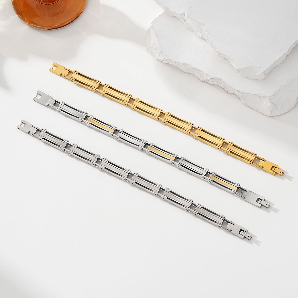 2022 |M| Gold-Plated 316L Stainless Steel Cable Link Men's Bracelet | 8.5"in