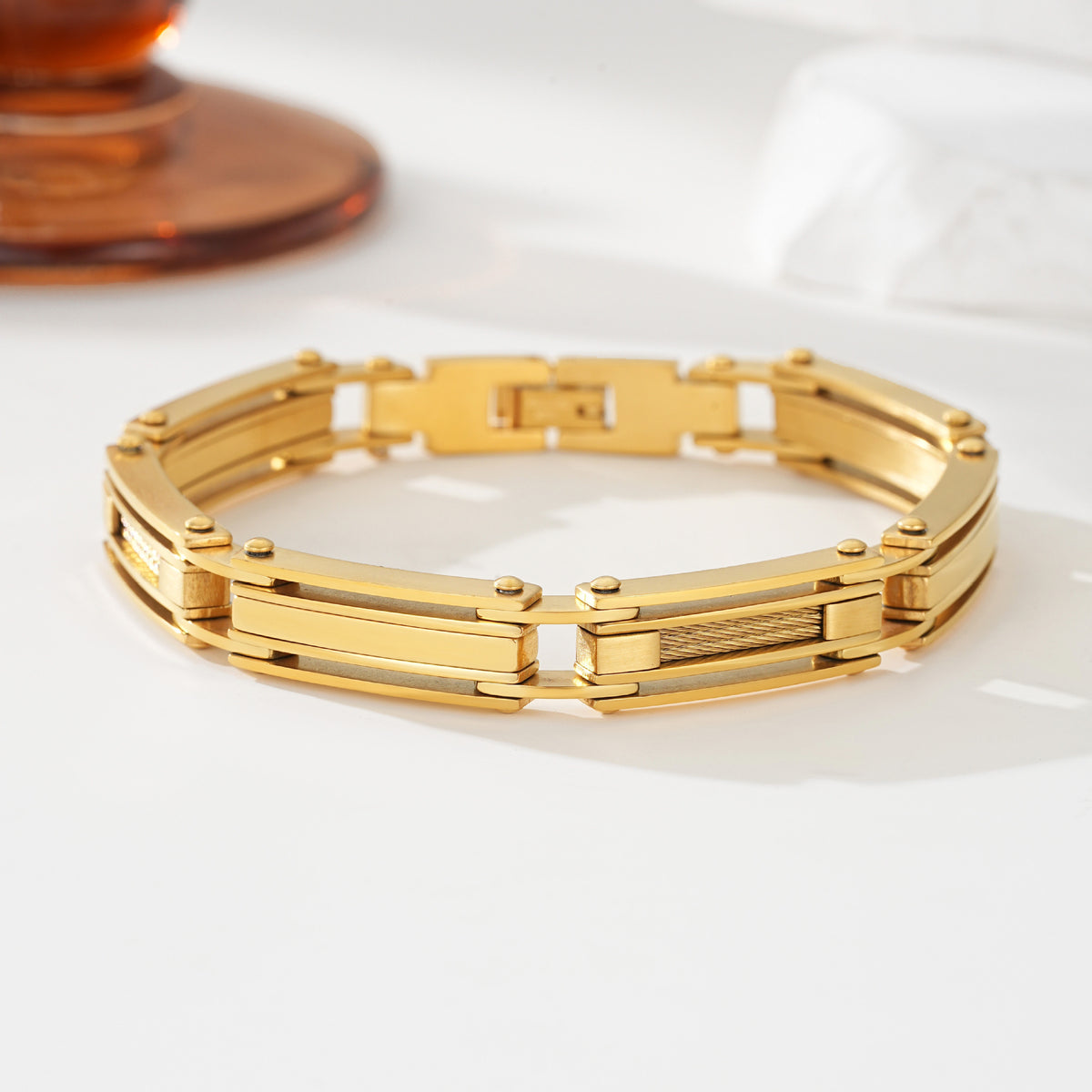 2022 |M| Gold-Plated 316L Stainless Steel Cable Link Men's Bracelet | 8.5"in