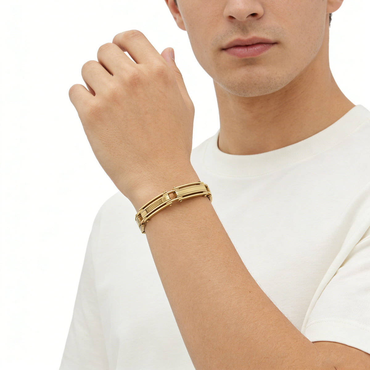 2022 |M| Gold-Plated 316L Stainless Steel Cable Link Men's Bracelet | 8.5"in