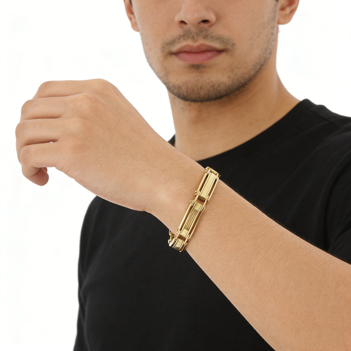 2022 |M| Gold-Plated 316L Stainless Steel Cable Link Men's Bracelet | 8.5"in
