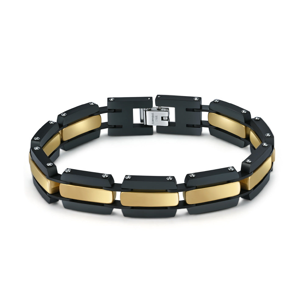 2023 |M| Gold-Plated & Black 316L Stainless Steel Watch Strap Link Bracelet | 8.5"