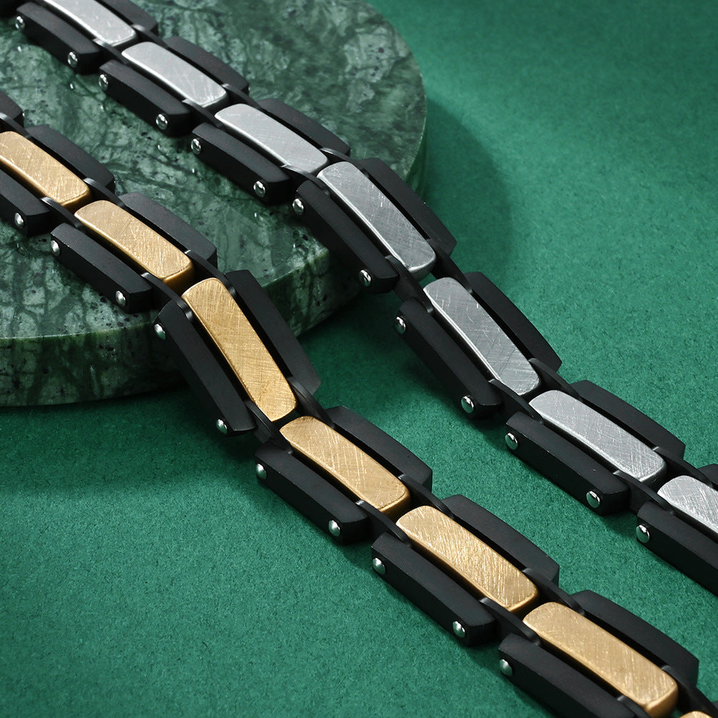 2023 |M| Gold-Plated & Black 316L Stainless Steel Watch Strap Link Bracelet | 8.5"