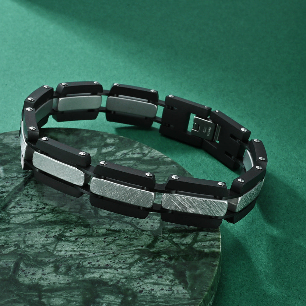 2024 |M| Black & Silver 316L Stainless Steel Watch Strap Link Bracelet | 8.5"in