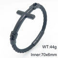 2027 |M| Black Plated 316L Stainless Steel Wire Cable Cross Bangle Bracelet | 9"