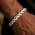 2030 |M| Brass Iced Out Baguette Wave DNA Cuban Bracelet | Silver-Tone | 8.5"