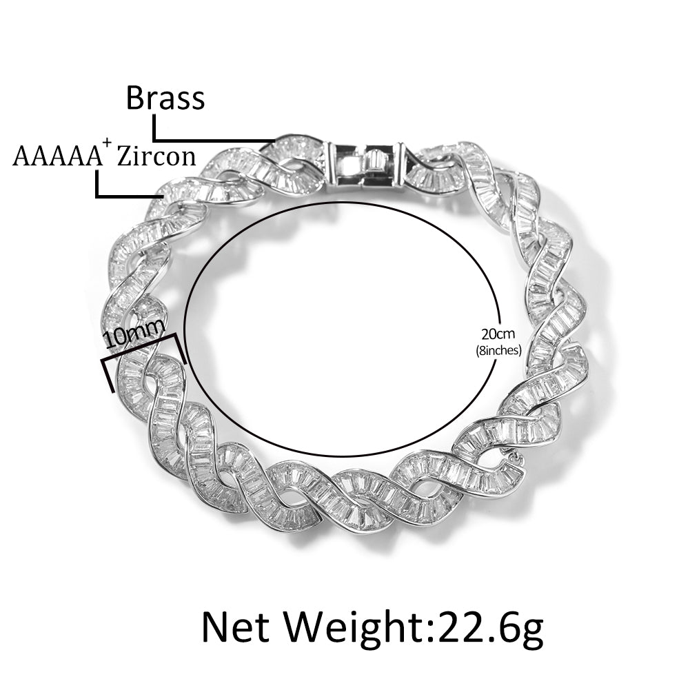 2029 |M| Gold-Plated Brass Iced Out Baguette Wave DNA Cuban Bracelet | 8.5"