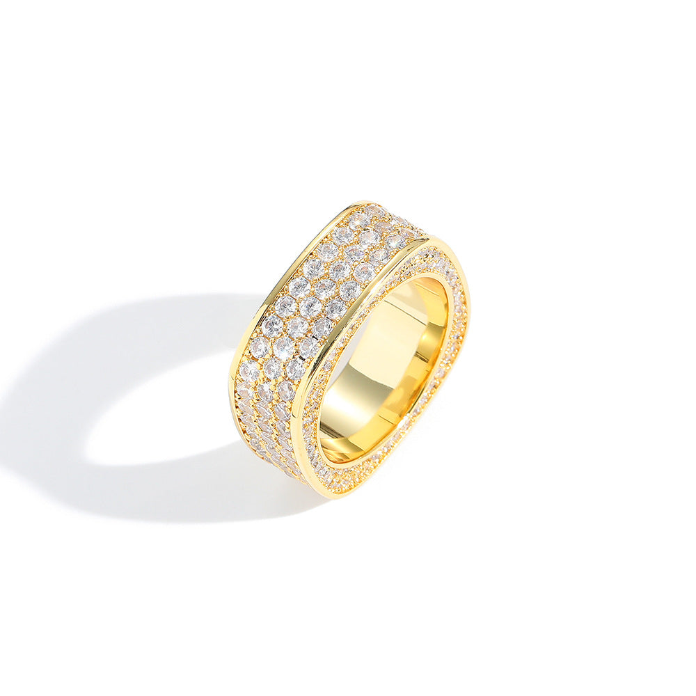 9000 |J| Gold-Plated Brass Iced Out CZ Square Band Ring
