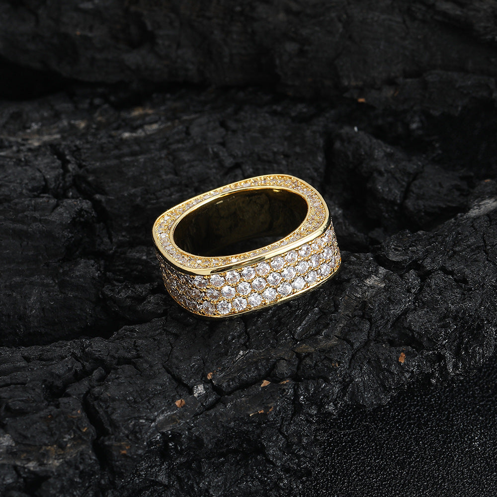 9000 |J| Gold-Plated Brass Iced Out CZ Square Band Ring