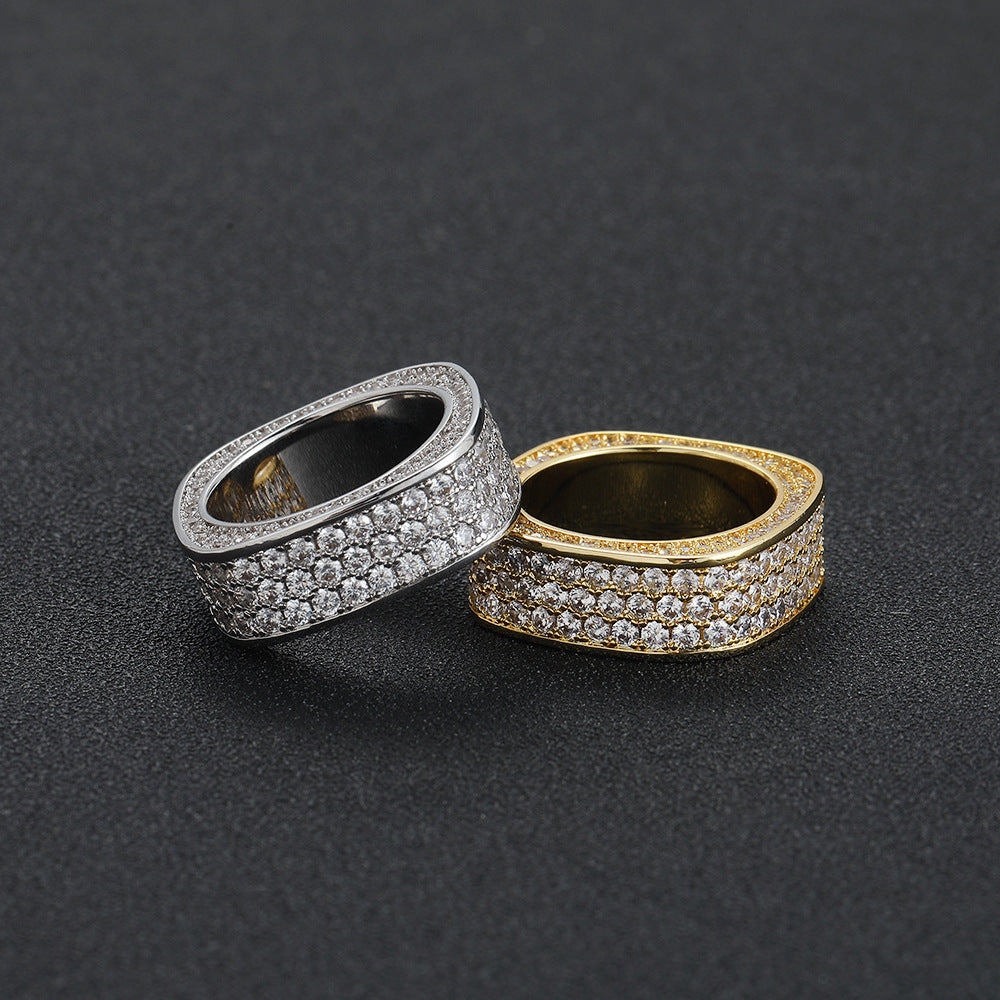 9000 |J| Gold-Plated Brass Iced Out CZ Square Band Ring