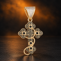 1147 |O| Brass Iced Out Black CZ Thorn Cross Pendant | Gold-Plated