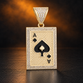1140 |O| Brass Iced Out Ace of Spades Card Pendant | Gold-Plated