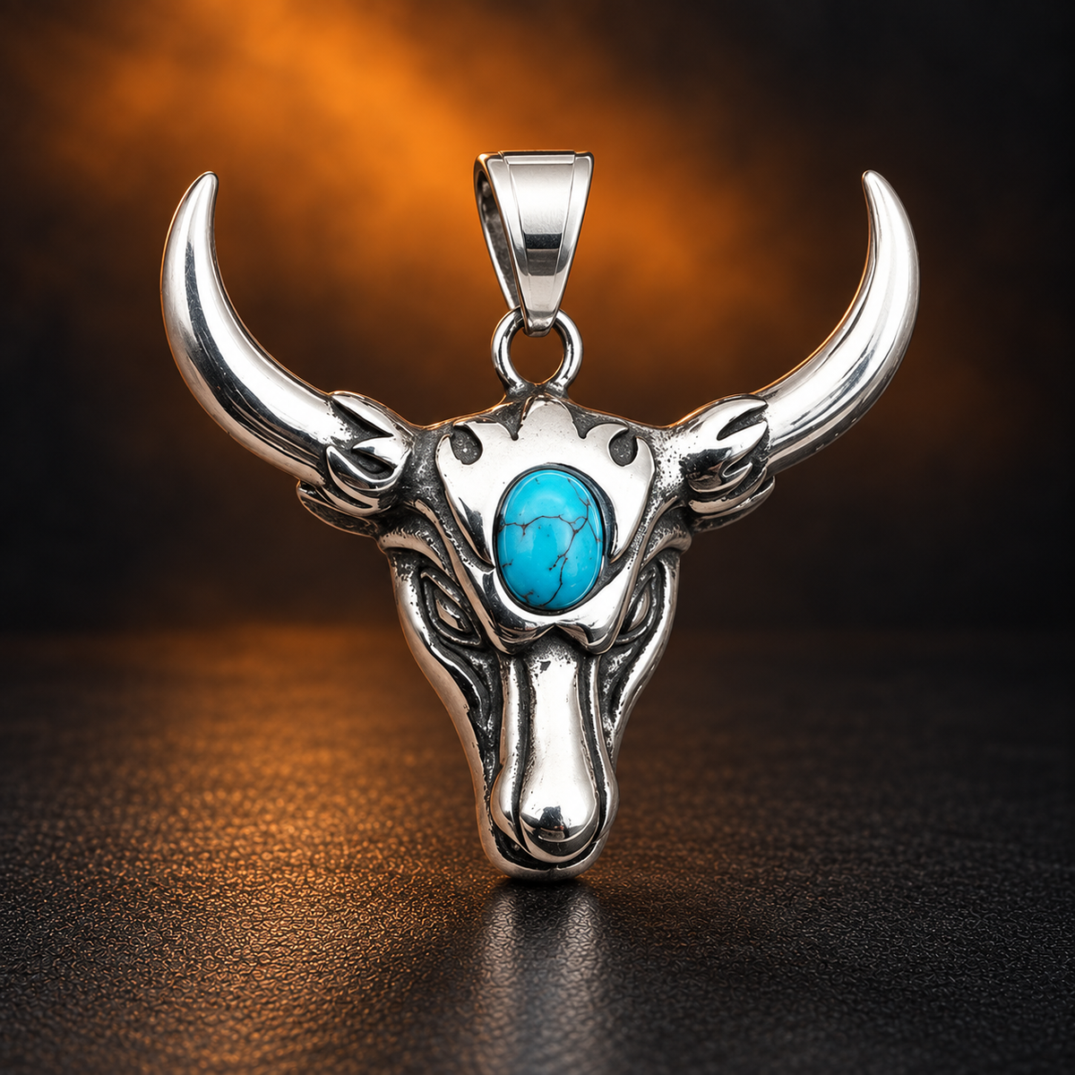 1084 Bull Head Natural Turquoise Unisex Pendant – Stainless Steel