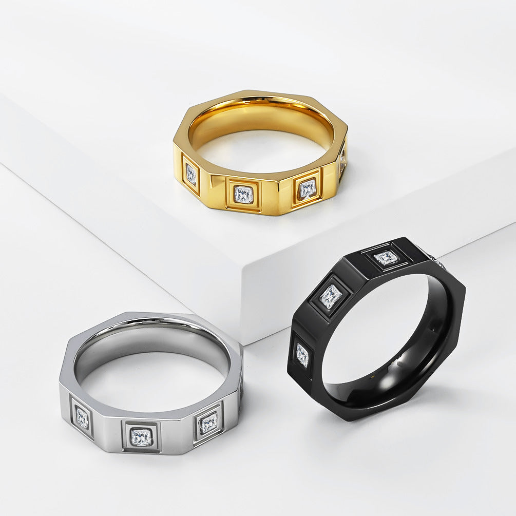 9002 |J| Stainless Steel Geometric CZ Octagon Band Ring | Silver-Tone