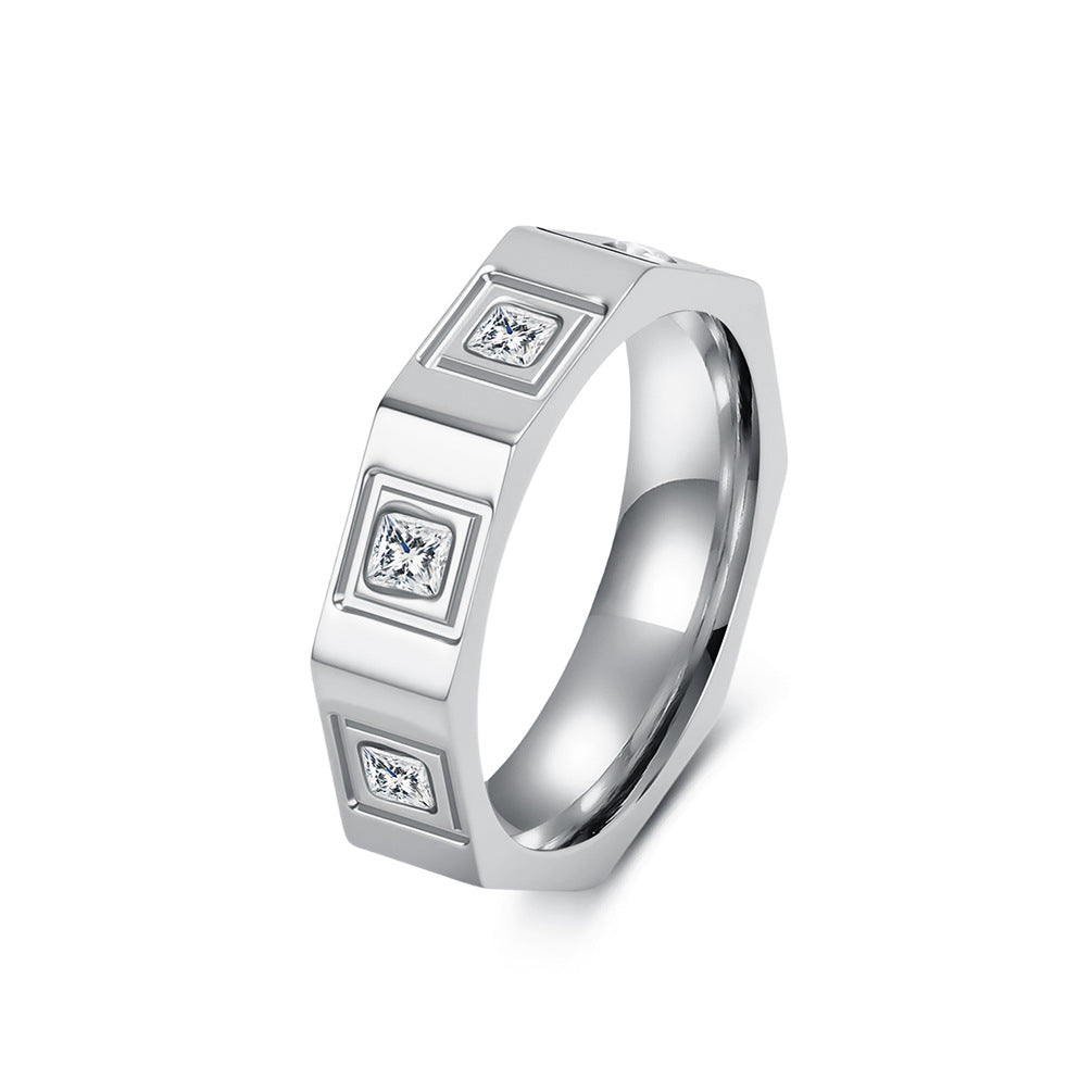 9002 |J| Stainless Steel Geometric CZ Octagon Band Ring | Silver-Tone