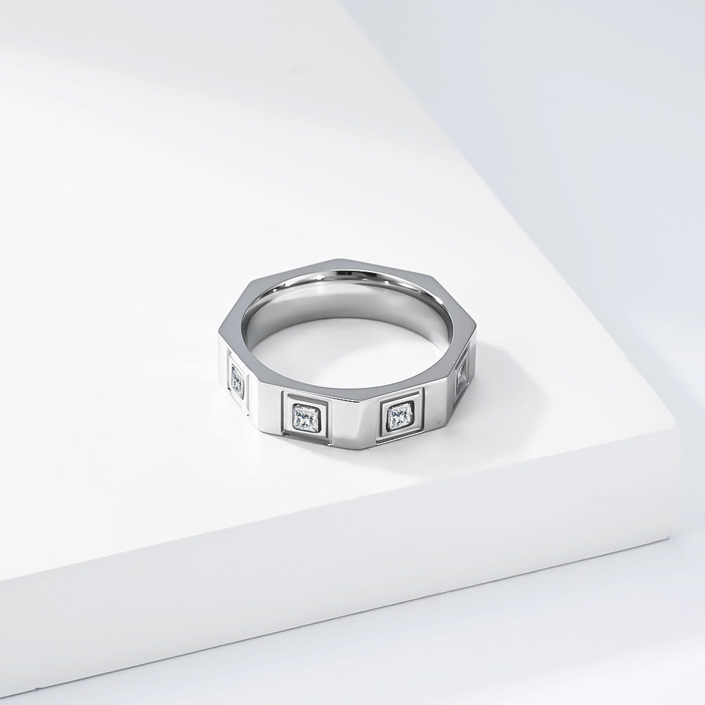 9002 |J| Stainless Steel Geometric CZ Octagon Band Ring | Silver-Tone