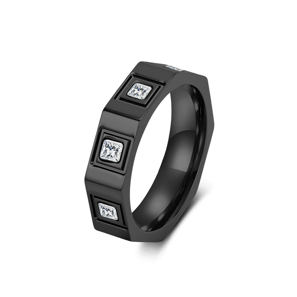 9003 |J| Black Plated Stainless Steel Geometric CZ Octagon Band Ring