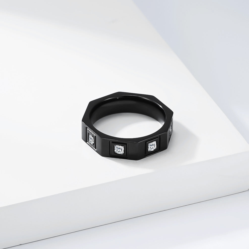 9003 |J| Black Plated Stainless Steel Geometric CZ Octagon Band Ring