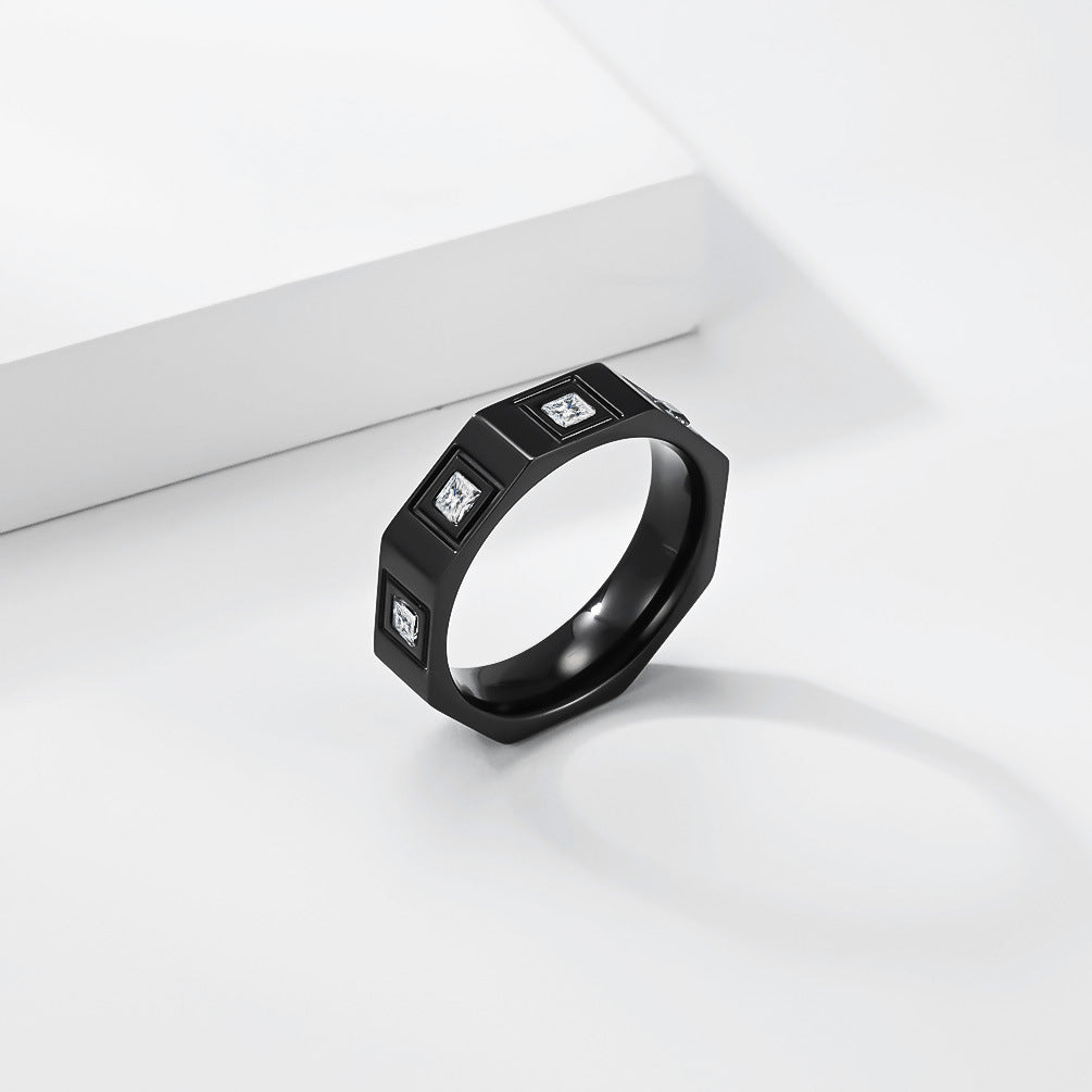 9003 |J| Black Plated Stainless Steel Geometric CZ Octagon Band Ring
