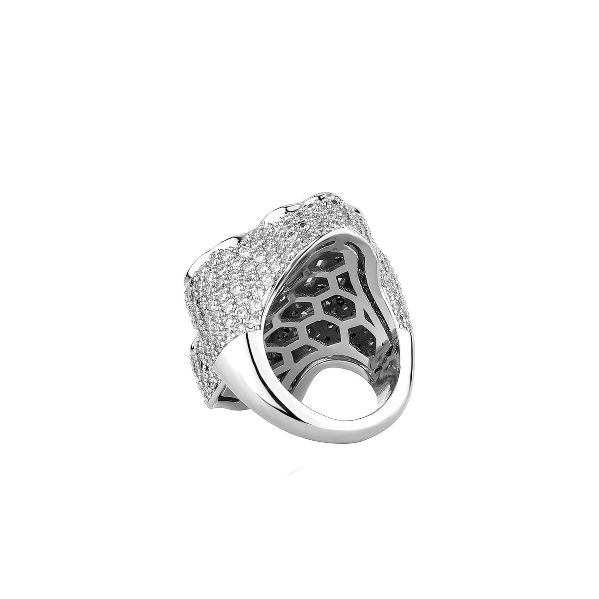 9007 |J| Brass Iced Out Baguette Cross Ring | Silver-Tone