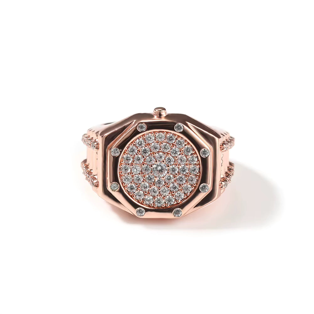9008 |J| Rose Gold-Plated Brass Iced Out CZ Watch Bezel Ring
