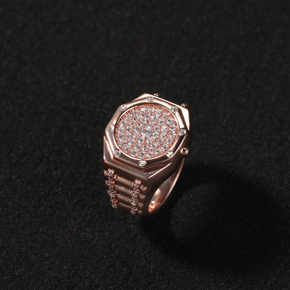 9008 |J| Rose Gold-Plated Brass Iced Out CZ Watch Bezel Ring
